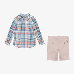 Tutto Piccolo-Boys Blue Check Cotton Shorts Set | Childrensalon Outlet