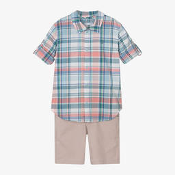 Tutto Piccolo-Boys Blue Check Cotton Shorts Set | Childrensalon Outlet