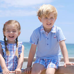 Tutto Piccolo-طقم شورت قطن لون أبيض وأزرق للأولاد | Childrensalon Outlet