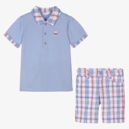 Tutto Piccolo-طقم شورت قطن لون أبيض وأزرق للأولاد | Childrensalon Outlet