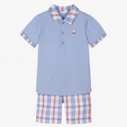 Tutto Piccolo-طقم شورت قطن لون أبيض وأزرق للأولاد | Childrensalon Outlet