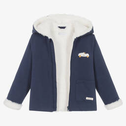 Tutto Piccolo-Boys Blue Cotton & Faux Fur Hooded Jacket | Childrensalon Outlet