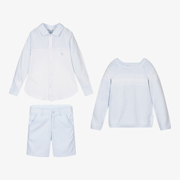 Tutto Piccolo-Boys Blue Cotton Shorts Set | Childrensalon Outlet