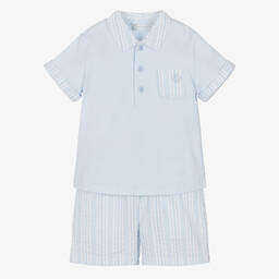 Tutto Piccolo-Boys Blue Cotton Shorts Set | Childrensalon Outlet
