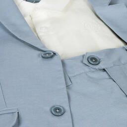 Tutto Piccolo-بدلة شورت مقلمة كتان لون أزرق وعاجي للأولاد | Childrensalon Outlet