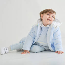 Tutto Piccolo-معطف هودي مبطن لون أزرق أطفال ولادي | Childrensalon Outlet