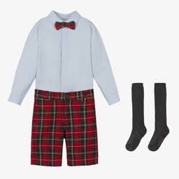 Tutto Piccolo-Boys Blue & Red Tartan Cotton Shorts Set | Childrensalon Outlet