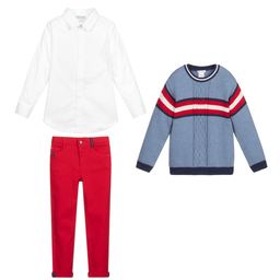 Tutto Piccolo-Комплект с голубым топом и красными брюками для мальчиков | Childrensalon Outlet