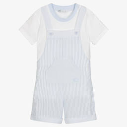 Tutto Piccolo-طقم دانغريز قطن مقلم لون أزرق وأبيض للأولاد | Childrensalon Outlet