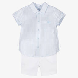 Tutto Piccolo-Boys Blue Stripe Cotton Shorts Set | Childrensalon Outlet