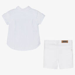 Tutto Piccolo-Boys Blue Stripe Cotton Shorts Set | Childrensalon Outlet