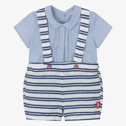 Tutto Piccolo-Boys Blue Striped Cotton Shorts Set | Childrensalon Outlet