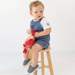 Tutto Piccolo-Белая футболка и синий полукомбинезон из хлопка | Childrensalon Outlet