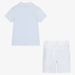 Tutto Piccolo-Голубая рубашка и белые шорты из хлопка | Childrensalon Outlet