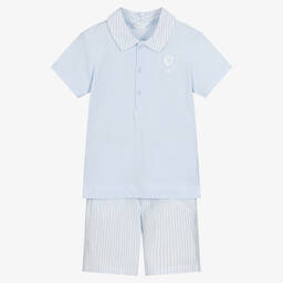 Tutto Piccolo-Голубая рубашка и белые шорты из хлопка | Childrensalon Outlet