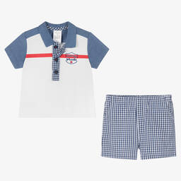 Tutto Piccolo-Белый топ и голубые шорты в мелкую клетку | Childrensalon Outlet