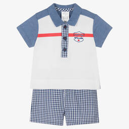 Tutto Piccolo-Белый топ и голубые шорты в мелкую клетку | Childrensalon Outlet