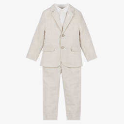 Tutto Piccolo-Boys Classic Beige Linen Suit Set | Childrensalon Outlet