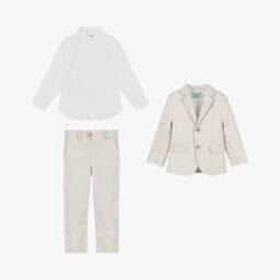 Tutto Piccolo-Boys Classic Beige Linen Suit Set | Childrensalon Outlet