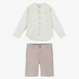 Tutto Piccolo-Boys Classic Ivory & Beige Shorts Ensemble | Childrensalon Outlet
