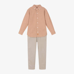 Tutto Piccolo-Boys Cotton Beige Trousers Set | Childrensalon Outlet