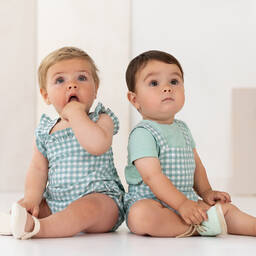 Tutto Piccolo-Boys Green Check Cotton Dungaree Shorts Set | Childrensalon Outlet