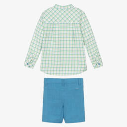 Tutto Piccolo-Boys Green Check Shirt & Blue Shorts | Childrensalon Outlet