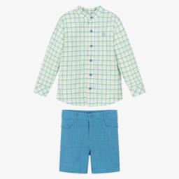 Tutto Piccolo-Boys Green Check Shirt & Blue Shorts | Childrensalon Outlet