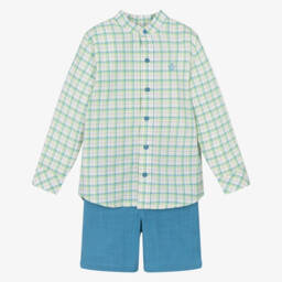 Tutto Piccolo-Boys Green Check Shirt & Blue Shorts | Childrensalon Outlet