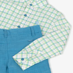 Tutto Piccolo-Boys Green Check Shirt & Blue Shorts | Childrensalon Outlet