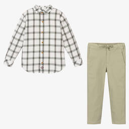 Tutto Piccolo-Boys Green Cotton Shirt & Trouser Set | Childrensalon Outlet