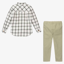 Tutto Piccolo-Boys Green Cotton Shirt & Trouser Set | Childrensalon Outlet