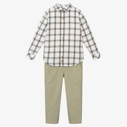 Tutto Piccolo-Boys Green Cotton Shirt & Trouser Set | Childrensalon Outlet