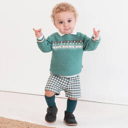 Tutto Piccolo-Boys Green & Ivory Cotton Shorts Set | Childrensalon Outlet