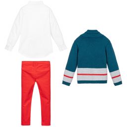 Tutto Piccolo-طقم بنطلون 3 قطع قطن لون أخضر، أبيض وأحمر للأولاد | Childrensalon Outlet