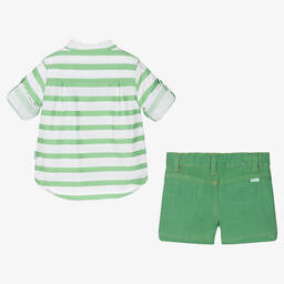 Tutto Piccolo-طقم شورت قطن مقلم لون أخضر للأولاد | Childrensalon Outlet