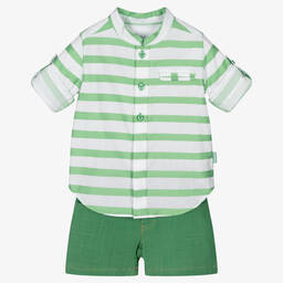 Tutto Piccolo-طقم شورت قطن مقلم لون أخضر للأولاد | Childrensalon Outlet