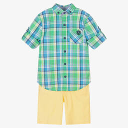 Tutto Piccolo-Boys Green Tartan Cotton Shorts Set | Childrensalon Outlet