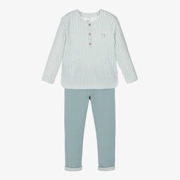 Tutto Piccolo-طقم بنطلون قطن لون أخضر وأبيض للأولاد | Childrensalon Outlet