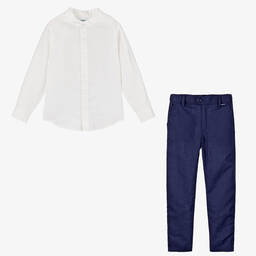 Tutto Piccolo-طقم بنطلون قطن وكتان لون كحلي وعاجي للأولاد | Childrensalon Outlet