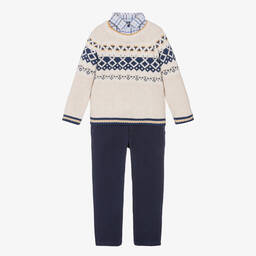 Tutto Piccolo-Boys Ivory & Blue Trouser Set | Childrensalon Outlet