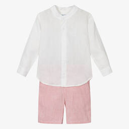 Tutto Piccolo-Boys Ivory & Pink Linen Shorts Set | Childrensalon Outlet