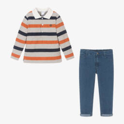 Tutto Piccolo-Boys Multi-Stripe Shirt and Jeans | Childrensalon Outlet