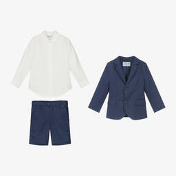 Tutto Piccolo-Boys Navy Blue Linen Shorts Suit | Childrensalon Outlet