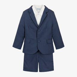 Tutto Piccolo-Boys Navy Blue Linen Shorts Suit | Childrensalon Outlet