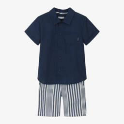 Tutto Piccolo-Boys Navy Striped Summer Shorts Ensemble | Childrensalon Outlet
