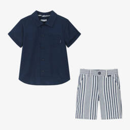 Tutto Piccolo-Boys Navy Striped Summer Shorts Ensemble | Childrensalon Outlet