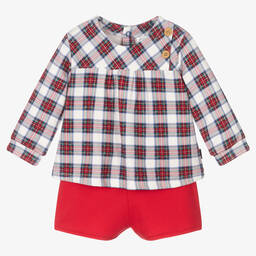 Tutto Piccolo-Boys Red Check Shorts Set | Childrensalon Outlet