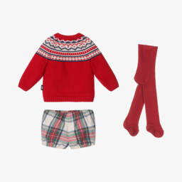 Tutto Piccolo-Boys Red Check Sweater Set | Childrensalon Outlet