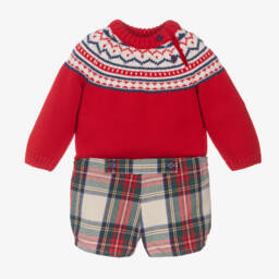 Tutto Piccolo-Boys Red Check Sweater Set | Childrensalon Outlet
